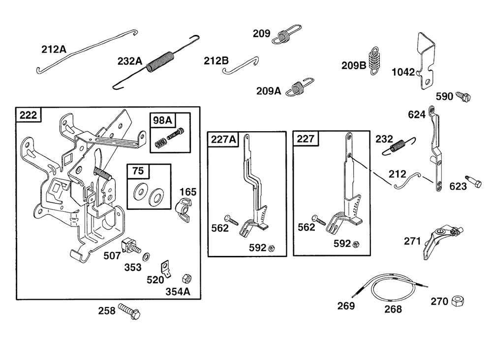 Controls Diagram and Parts List for 19B412-0567-XX  Briggs and Stratton Engine